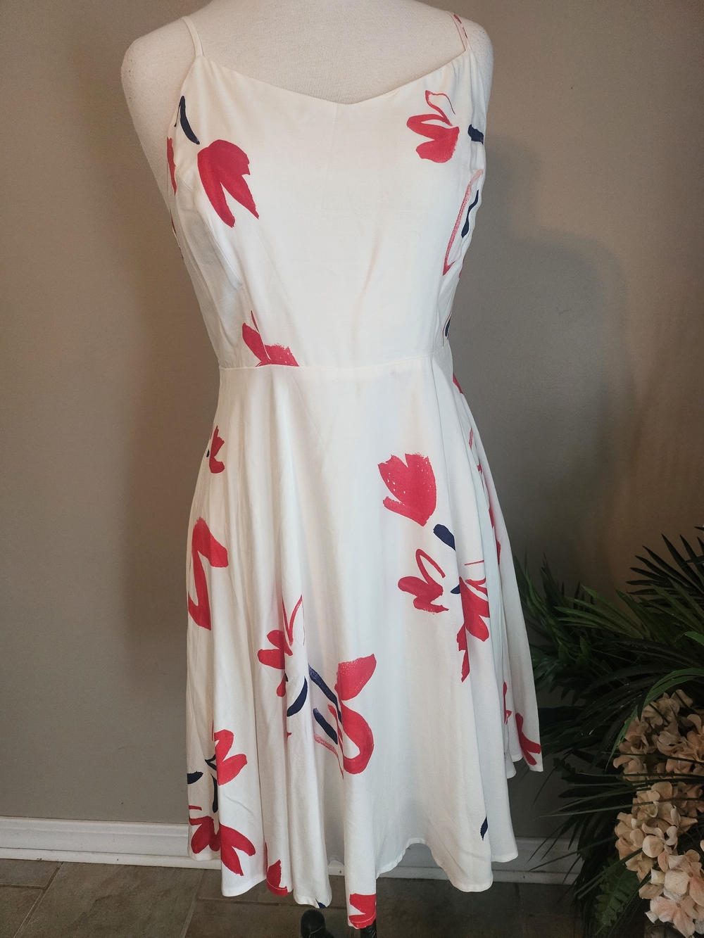 Old Navy White Midi Dress with Red and Navy Floral Print